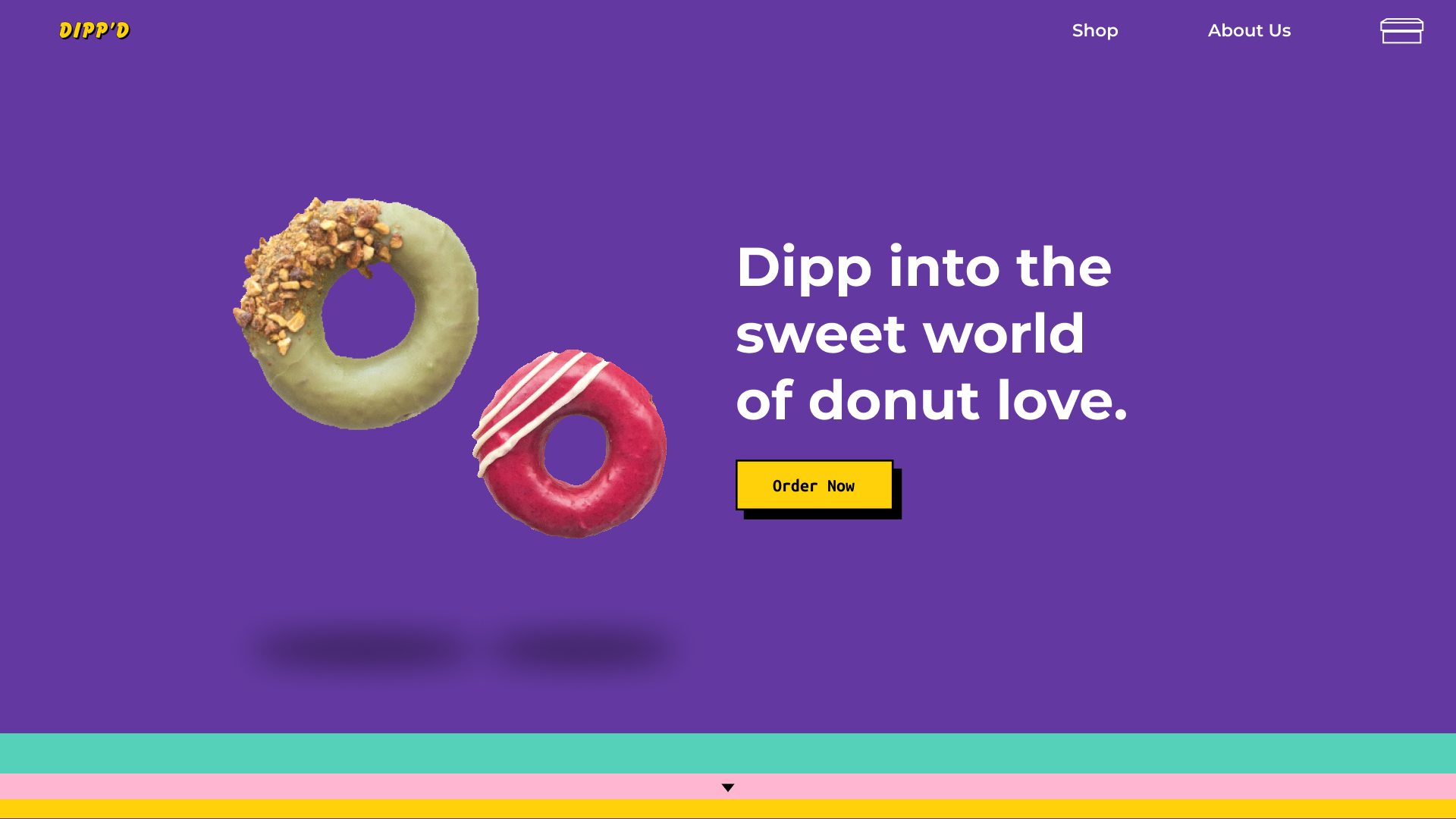 The landing page of the Dipp'd donuts website