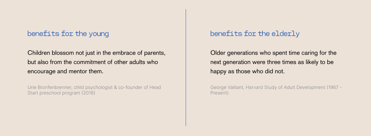 Image of proposed benefits for Youth and Elderly for intergenerational relationships