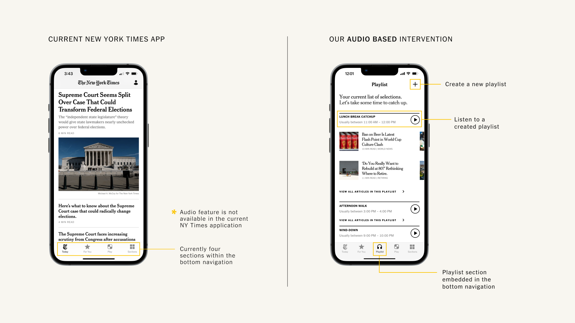 Slide image of NYT's app before and after
